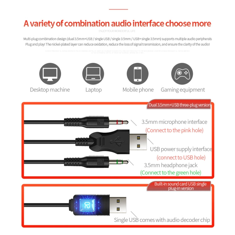 YINDIAO Q7 Colorful Light Computer Wired Headset USB Gaming Headset Dual 3.5mm + USB Pink