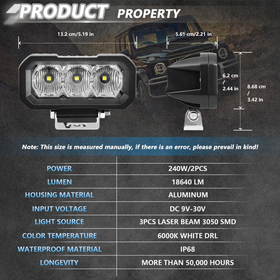 E23 40W 9V-30V 5 Inch Water-resistant 3-Eye Headlight(Spotlight White Light)
