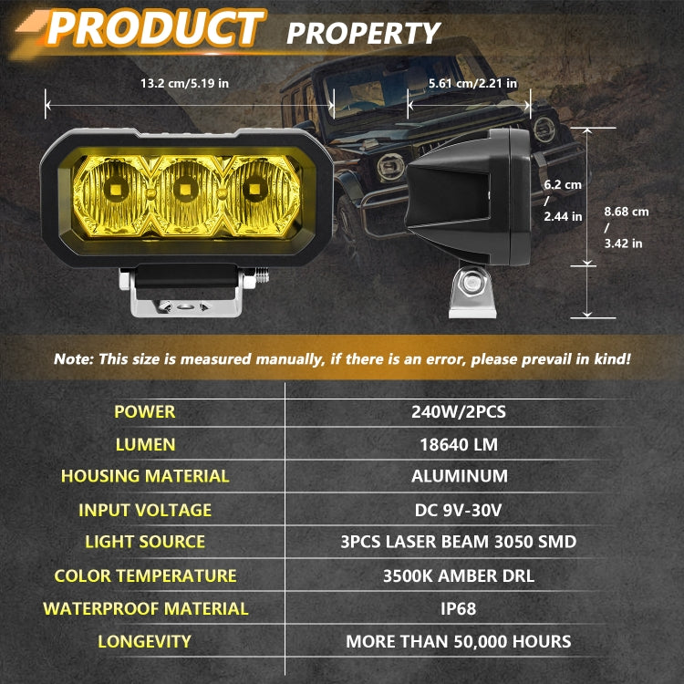 E23 40W 9V-30V 5 Inch Water-resistant 3-Eye Headlight(Spotlight Yellow Light)