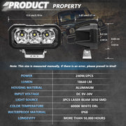 E23 40W 9V-30V 5 Inch Water-resistant 3-Eye Headlight(Floodlight White Light)