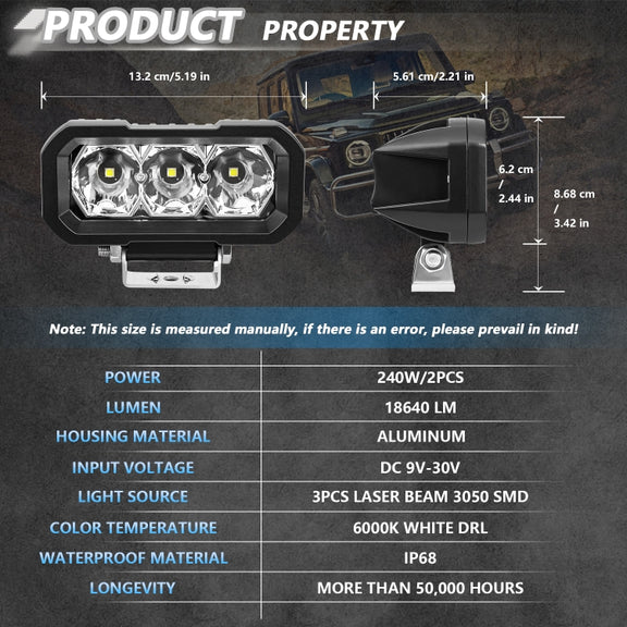 E23 40W 9V-30V 5 Inch Water-resistant 3-Eye Headlight(Floodlight White Light)