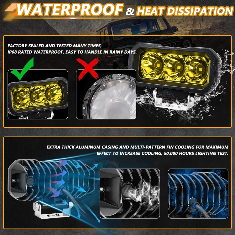 E23 40W 9V-30V 5 Inch Water-resistant 3-Eye Headlight(Floodlight Yellow Light)