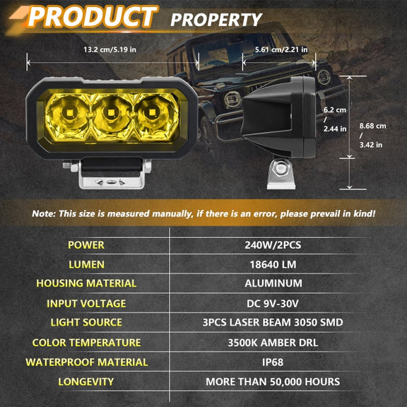 E23 40W 9V-30V 5 Inch Water-resistant 3-Eye Headlight(Floodlight Yellow Light)