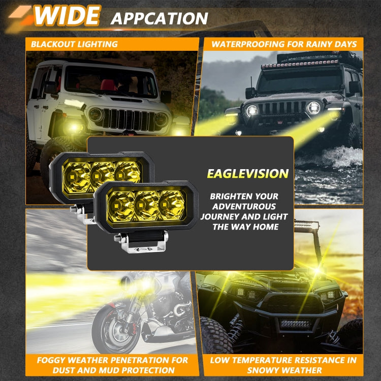 E23 40W 9V-30V 5 Inch Water-resistant 3-Eye Headlight(Floodlight Yellow Light)