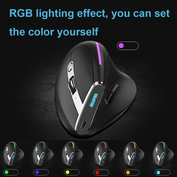 ZELOTES F36 9-Keys Vertical Grip Ergonomic Programming Dual Bluetooth + 2.4G Wireless Mouse(Black)