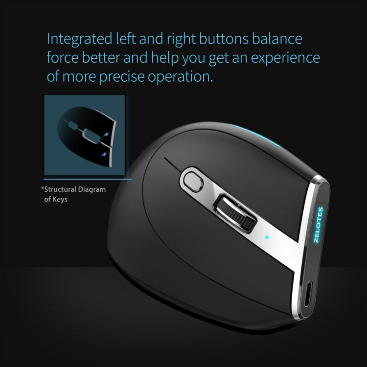 ZELOTES F36 9-Keys Vertical Grip Ergonomic Programming Dual Bluetooth + 2.4G Wireless Mouse(Black)