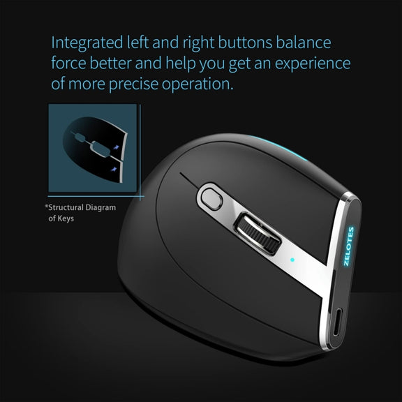 ZELOTES F36 9-Keys Vertical Grip Ergonomic Programming Dual Bluetooth + 2.4G Wireless Mouse(Black)