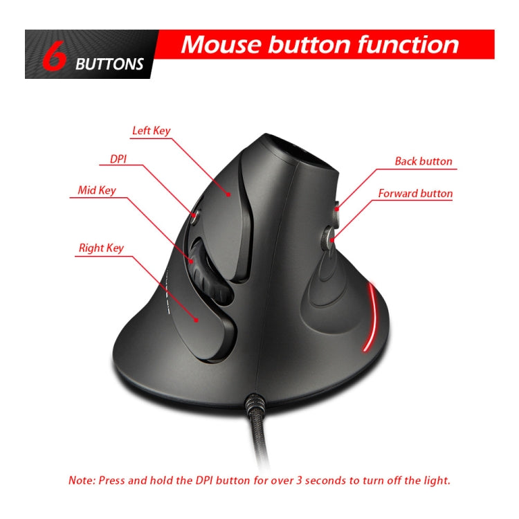 ZELOTES T30 6-keys Vertical Grip Detachable Ergonomic Wired Mouse(7-color Breathing Light)