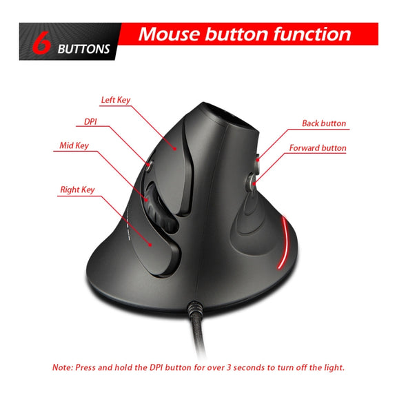 ZELOTES T30 6-keys Vertical Grip Detachable Ergonomic Wired Mouse(7-color Breathing Light)