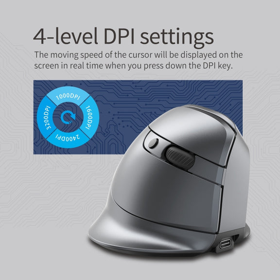 ZELOTES F-26C 8-Keys 2.4G+Bluetooth Dual-Mode LED Display Vertical Grip Wireless Mouse(Gray)