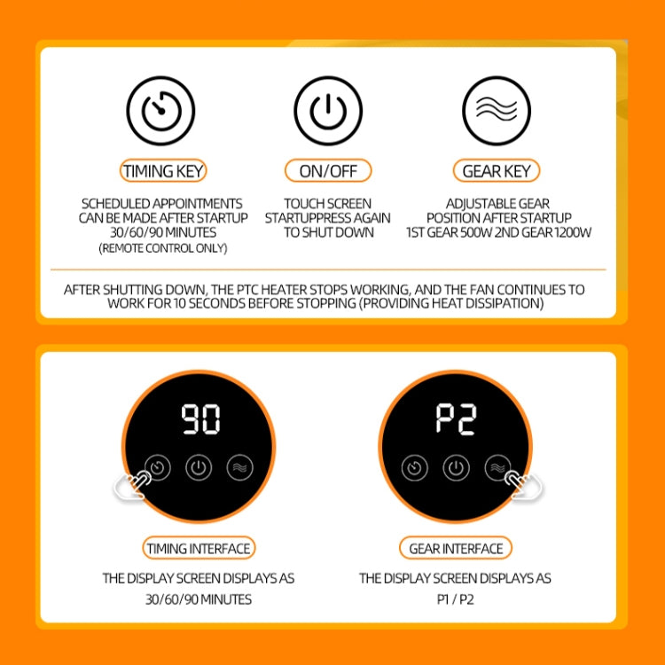 E68S 1200W PTC Ceramic Heating Desktop Smart Electric Heater, Plug: US Plug(Remote Control Model)