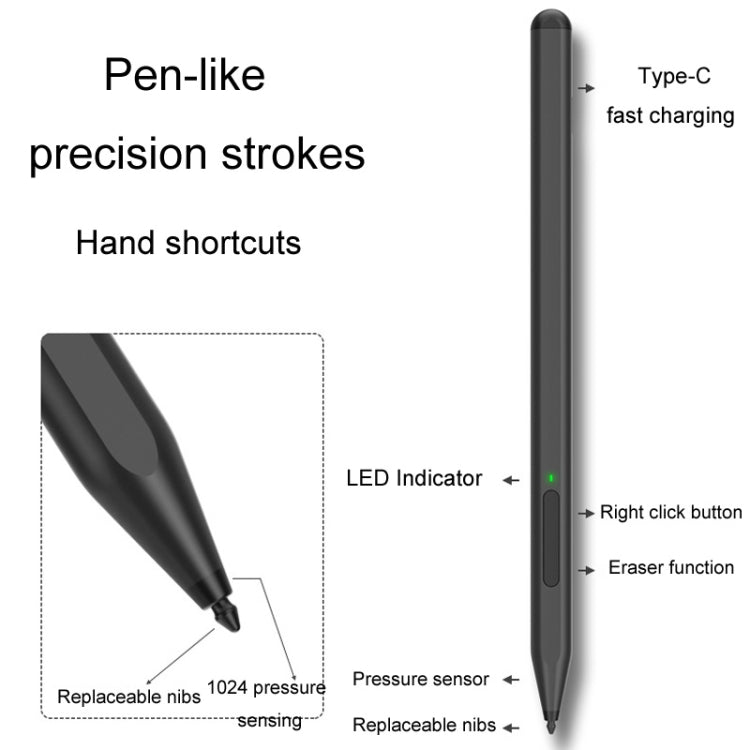 For Microsoft Surface Pro/Go/Laptop/Book Anti-Touch Handwriting Capacitive Pen(Black)