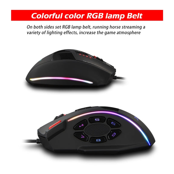 ZELOTES C13 13-keys RGB Lighting Effect Programming Macro Custom Gaming Wired Mouse(Black)