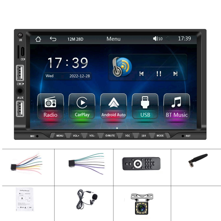 7-inch Double Din Car MP5 Player Support CarPlay/Android Auto/Mirror Link/Bluetooth With 12-light Camera