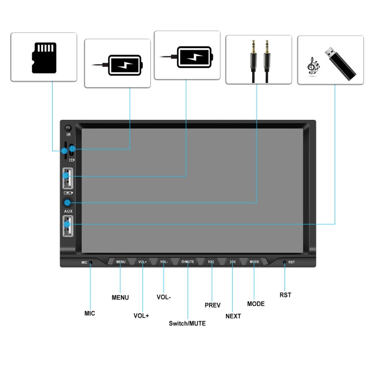 7-inch Double Din Car MP5 Player Support CarPlay/Android Auto/Mirror Link/Bluetooth With 4-light Camera