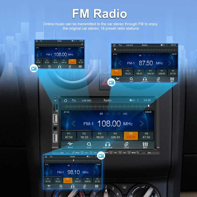 7-inch Double Din Car MP5 Player Support CarPlay/Android Auto/Mirror Link/Bluetooth With 4-light Camera