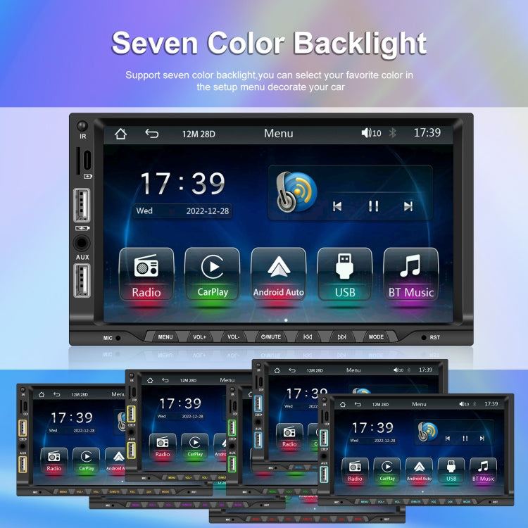 7-inch Double Din Car MP5 Player Support CarPlay/Android Auto/Mirror Link/Bluetooth With 12-light Camera