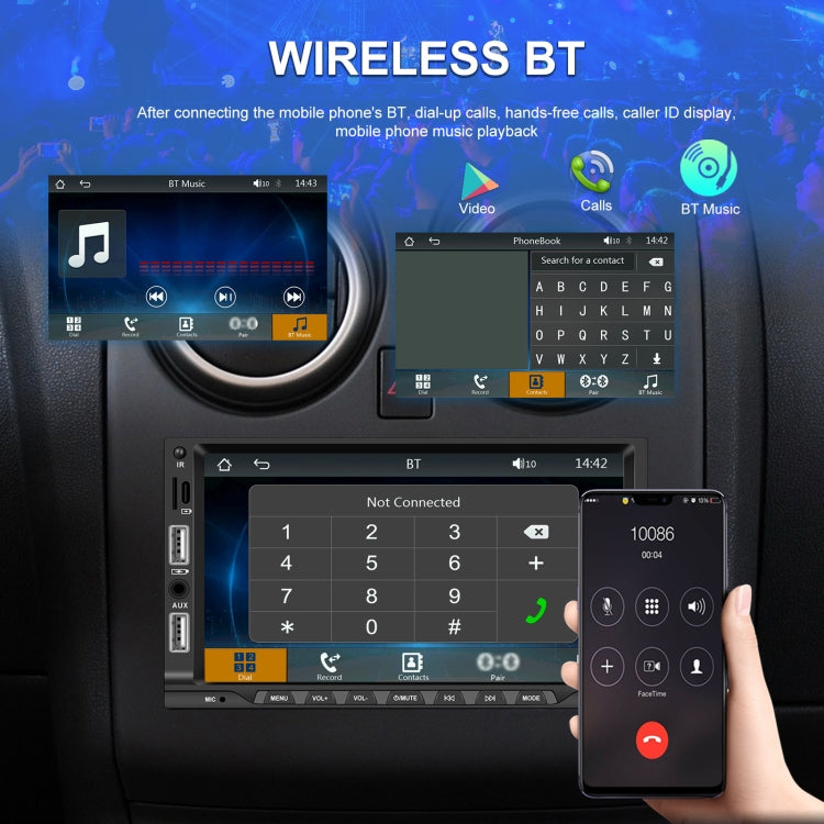 7-inch Double Din Car MP5 Player Support CarPlay/Android Auto/Mirror Link/Bluetooth With 12-light Camera