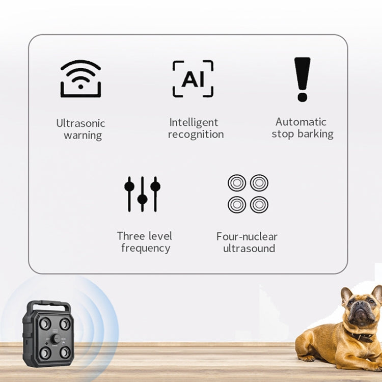 AI Intelligent Recognition Ultrasonic Bark Stopper Portable Dog Training Device Repellent(Black)