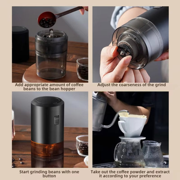 USB Rechargeable Adjustable Coarse and Fine Household Portable Electric Coffee Bean Grinder(White)