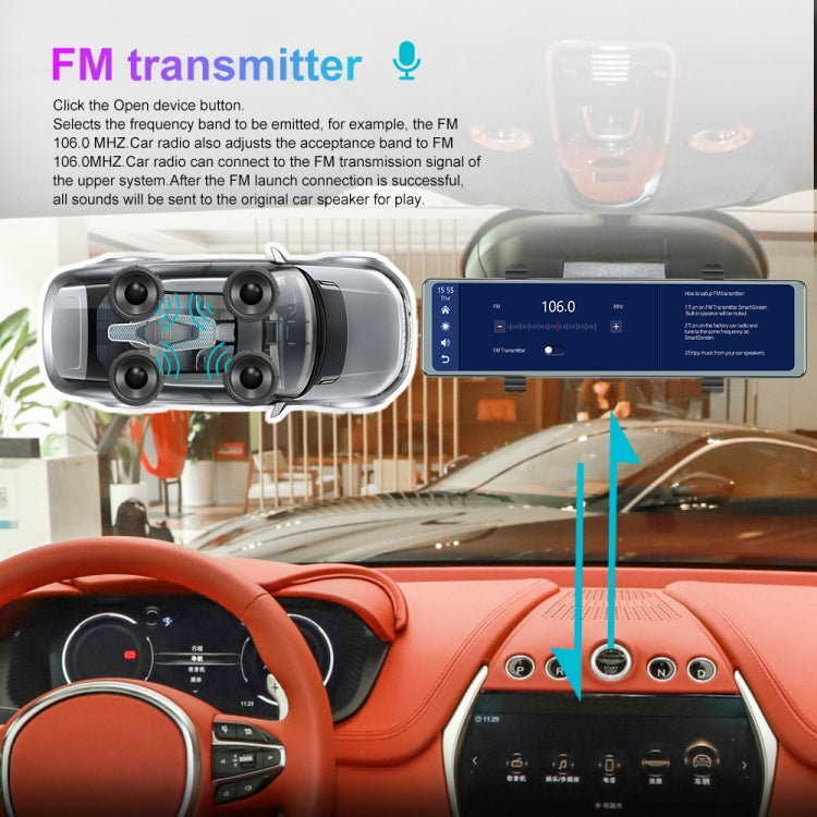11.26 Inch 2-Split Streaming Media Rearview Mirror Front And Rear Dual Camera Recorder