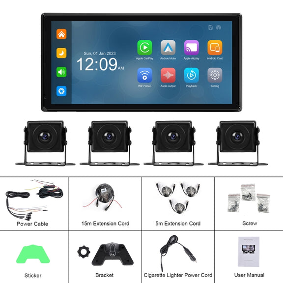 10.36-Inch Car Central Control Smart Player With 4-Way Camera 64G TF Card