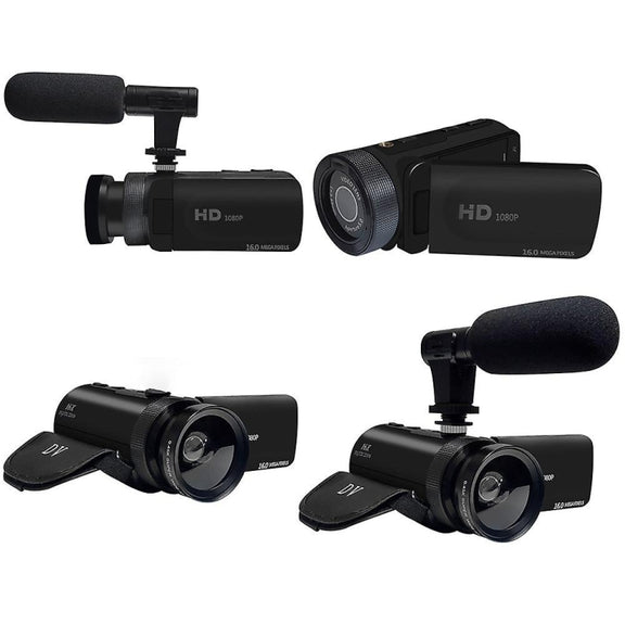 16MP 16X Digital Zoom Vlogging Camera Video Camcorder with 2.4 Inch Flip Screen, Spec: With Wide Angle & Mic US Plug