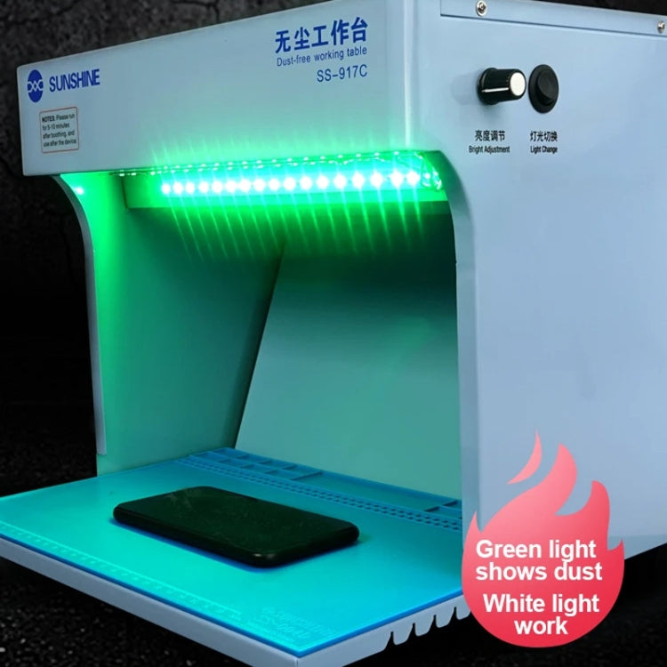 SUNSHINE SS-917C Mobile Phone Screen Repair Dust-free Workbench Green White Light Dual Lamps Dust Display Lamp Operator Bench US Plug