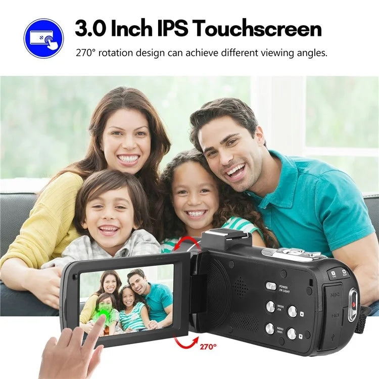 4K  Digital Video Camera 3 Inch IPS Touch Screen 56MP 18X Digital Zoom WiFi Camcorder, Spec: Set 2