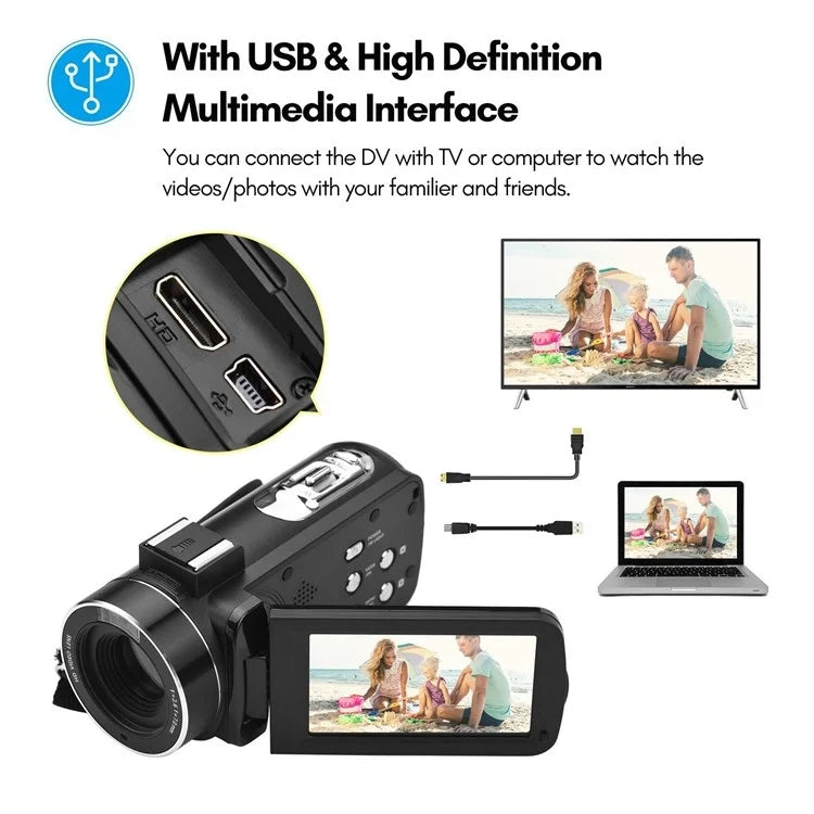 4K  Digital Video Camera 3 Inch IPS Touch Screen 56MP 18X Digital Zoom WiFi Camcorder, Spec: Set 2