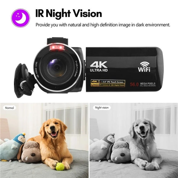 4K  Digital Video Camera 3 Inch IPS Touch Screen 56MP 18X Digital Zoom WiFi Camcorder, Spec: Set 2