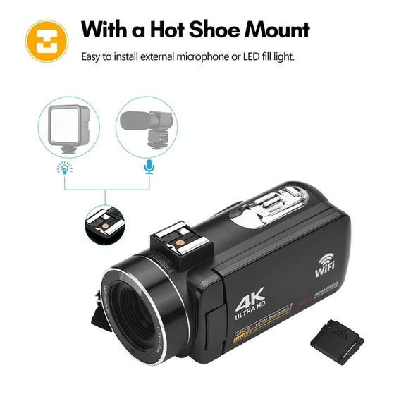 4K  Digital Video Camera 3 Inch IPS Touch Screen 56MP 18X Digital Zoom WiFi Camcorder, Spec: Set 2