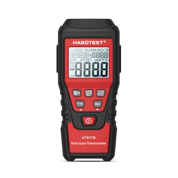 HABOTEST HT617B Digital Dual Channel Thermocouple Thermometer(Black Red)
