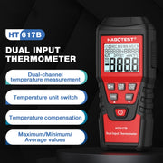 HABOTEST HT617B Digital Dual Channel Thermocouple Thermometer(Black Red)