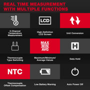 HABOTEST HT617B Digital Dual Channel Thermocouple Thermometer(Black Red)