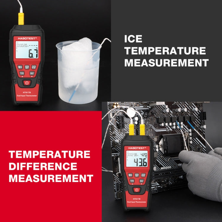 HABOTEST HT617B Digital Dual Channel Thermocouple Thermometer(Black Red)