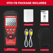 HABOTEST HT617B Digital Dual Channel Thermocouple Thermometer(Black Red)
