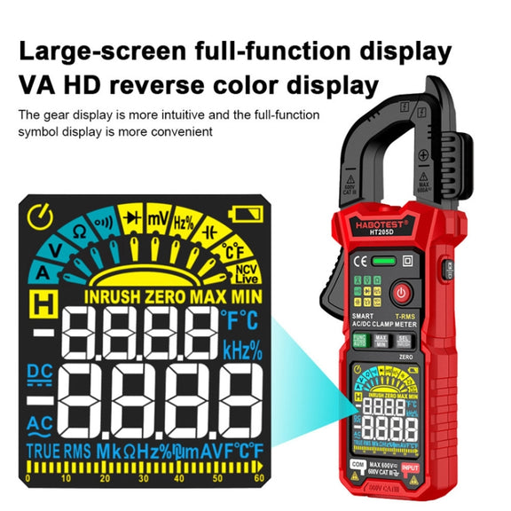 HABOTEST HT205D Clamp Intelligent Anti-Burning Multi-Function High Precision Digital Multimeter(Black Red)