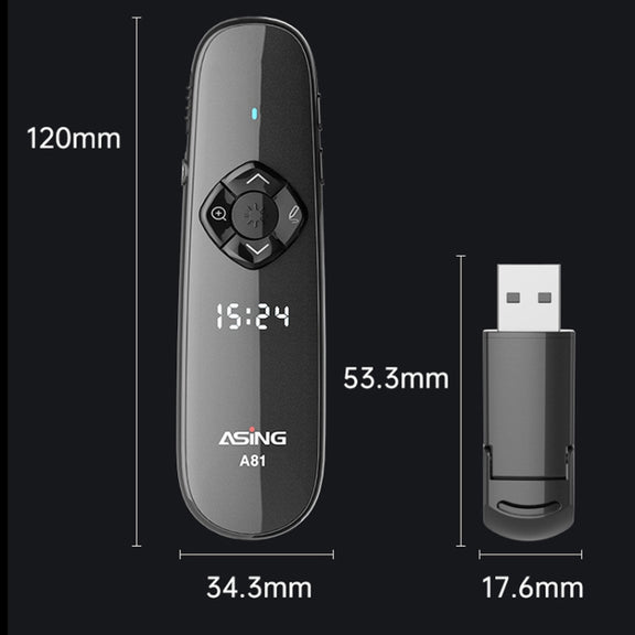 ASiNG A81 PPT Page Turning Clicker With Timing Function & 32G 3-in-1 USB Receiver, Color: Green Light