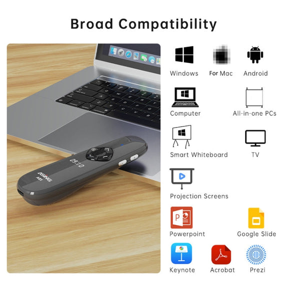 ASiNG A81 PPT Page Turning Clicker With Timing Function & 32G 3-in-1 USB Receiver, Color: Green Light