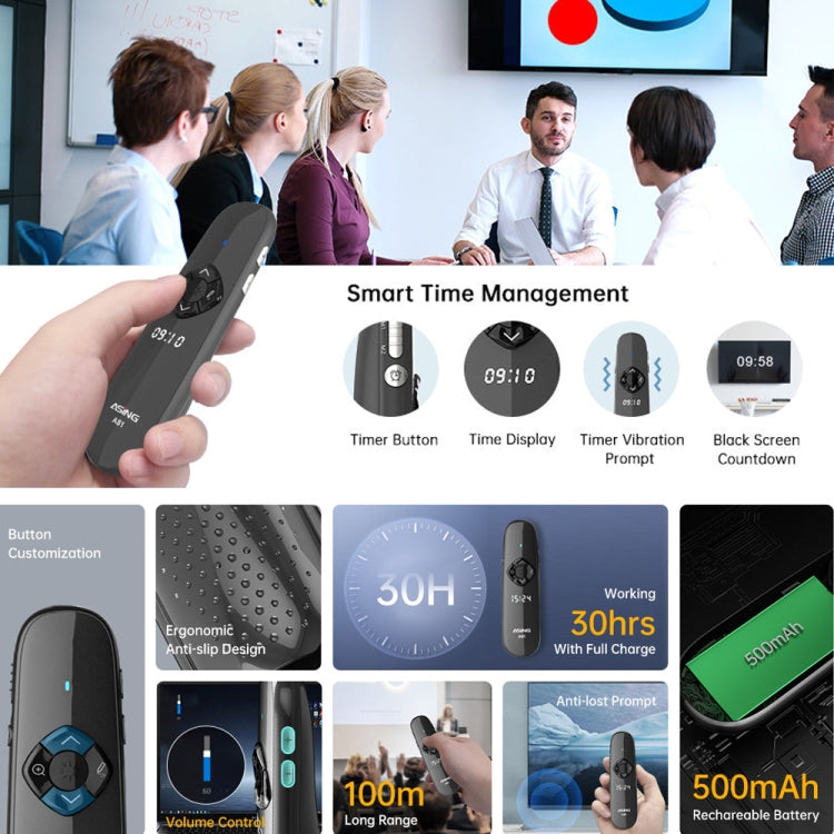ASiNG A81 PPT Page Turning Clicker With Timing Function & 32G 3-in-1 USB Receiver, Color: Green Light