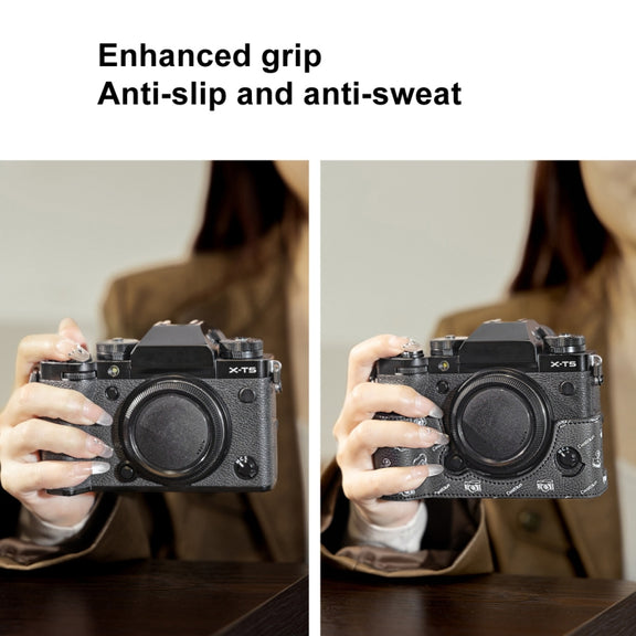 For FUJIFILM X-T5 Cwatcun D161 Vintage Camera Stand Camera Protective Leather Case(Black)