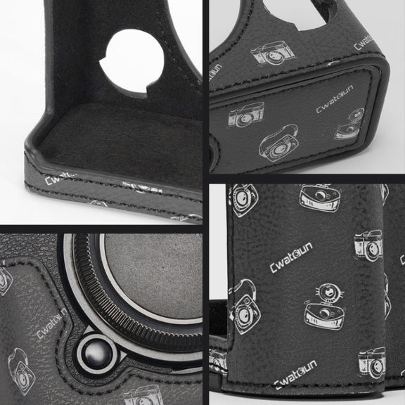 For FUJIFILM X-T5 Cwatcun D161 Vintage Camera Stand Camera Protective Leather Case(Black)