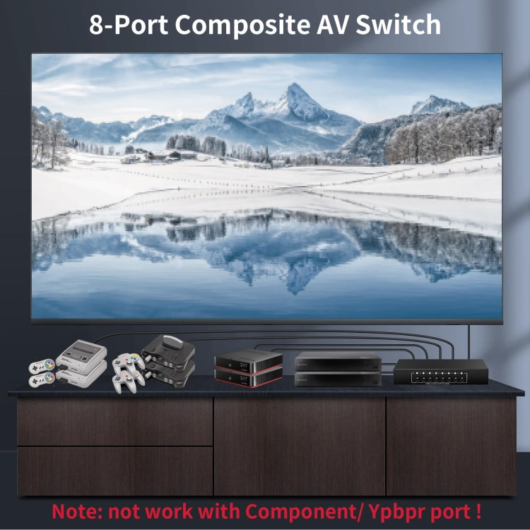 VSW81 AV 8 In 1 Out Audio and Video Switcher RCA Switch Splitter(Black)