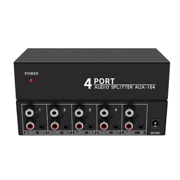 1 In 4 Out 3.5mm + RL Audio Distributor Stereo Audio Splitter For PC Laptop DVD, EU Plug