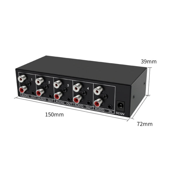 1 In 4 Out 3.5mm + RL Audio Distributor Stereo Audio Splitter For PC Laptop DVD, EU Plug