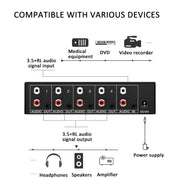 1 In 4 Out 3.5mm + RL Audio Distributor Stereo Audio Splitter For PC Laptop DVD, EU Plug