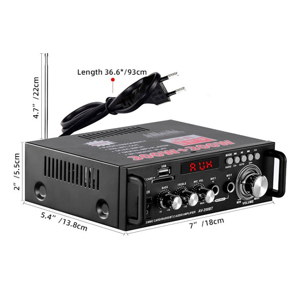 AV-298BT 300W+300W Hi-Fi Stereo Amplifier Bluetooth Home Audio Karaoke Digital Amplifier AU Plug