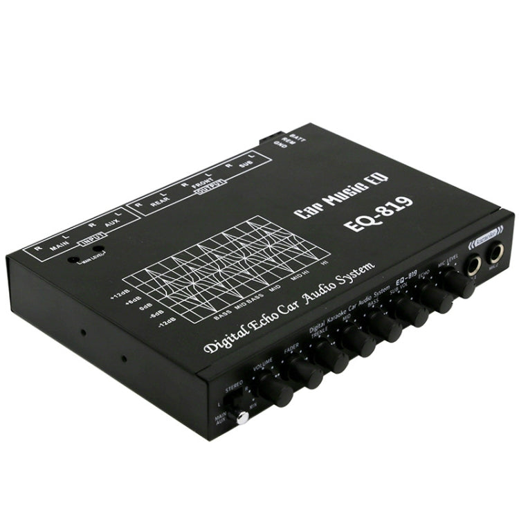 EQ-819 Car Audio Equalizer EQ Tuning Crossover Amplifier Supports Dual Microphone Input Reverberation Adjustment