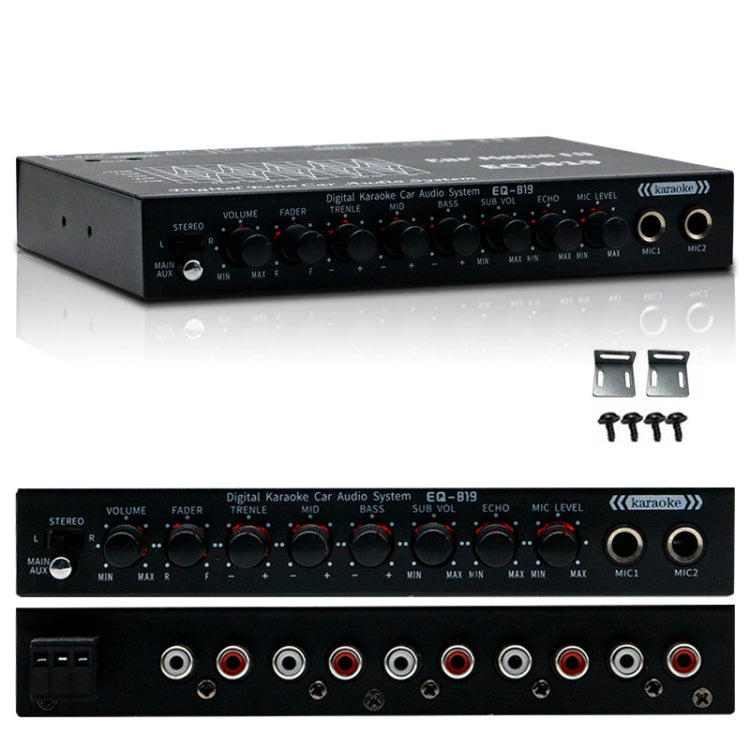 EQ-819 Car Audio Equalizer EQ Tuning Crossover Amplifier Supports Dual Microphone Input Reverberation Adjustment